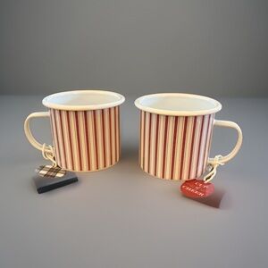 Spoonful of Comfort Chic Red & White Striped 12 oz Metal Enamel Mugs qty 2